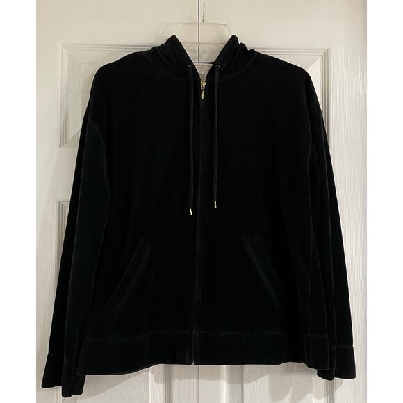 Jones New York Sport‎ Velour Jacket Zip Black Gold Hardware Track Size Medium - Picture 1 of 7